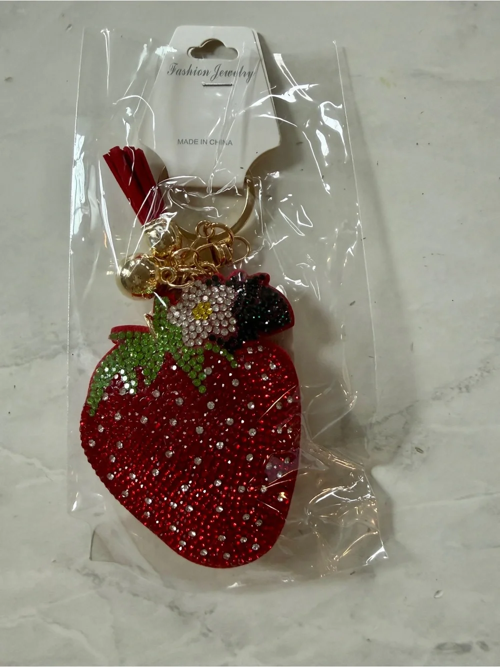 New Red Puffy Bling Rhinestone Strawberry Bag Charm / Keychain 🍓